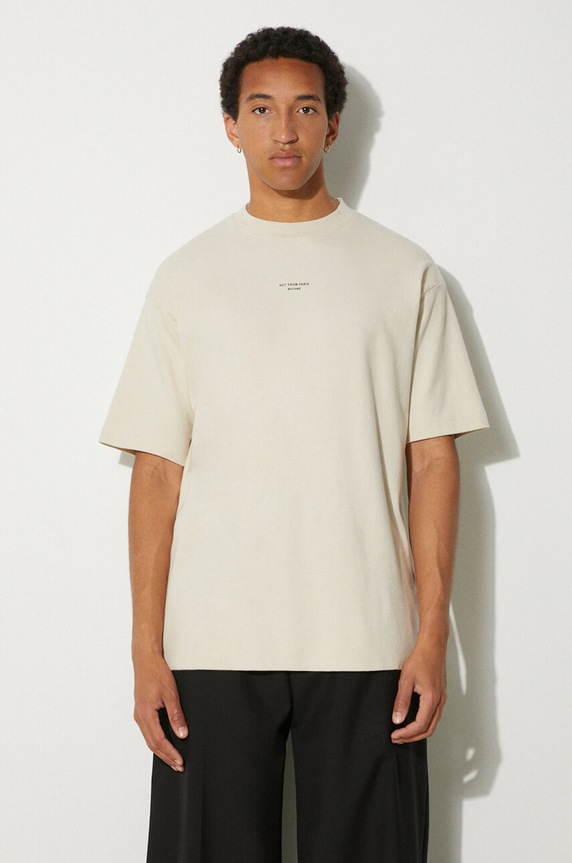 Drôle de Monsieur tricou din bumbac Slogan Classique print bej PERM.TS202.CO002.MT