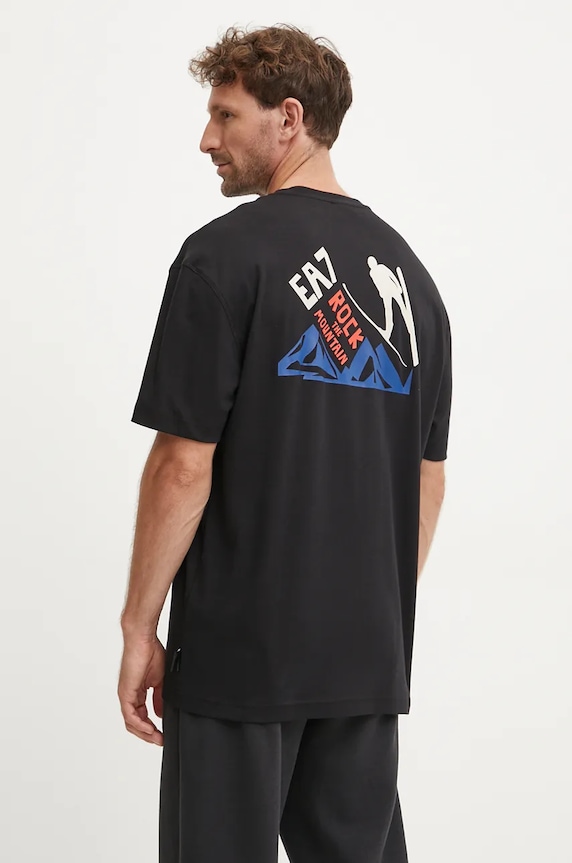 Памучна тениска EA7 Emporio Armani свободна черен AF10441.7M000019.UC001