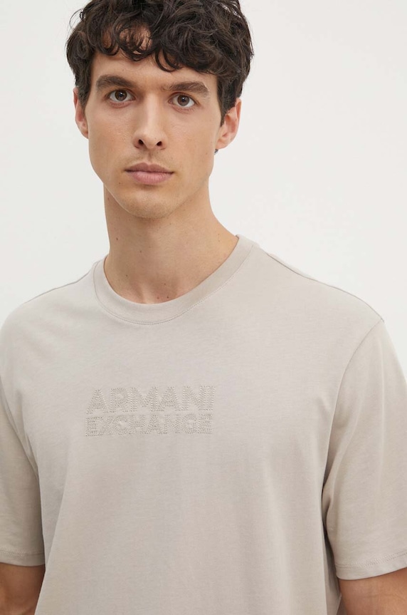 Armani Exchange t-shirt bawełniany beżowy 6DZTAC.ZJASZ