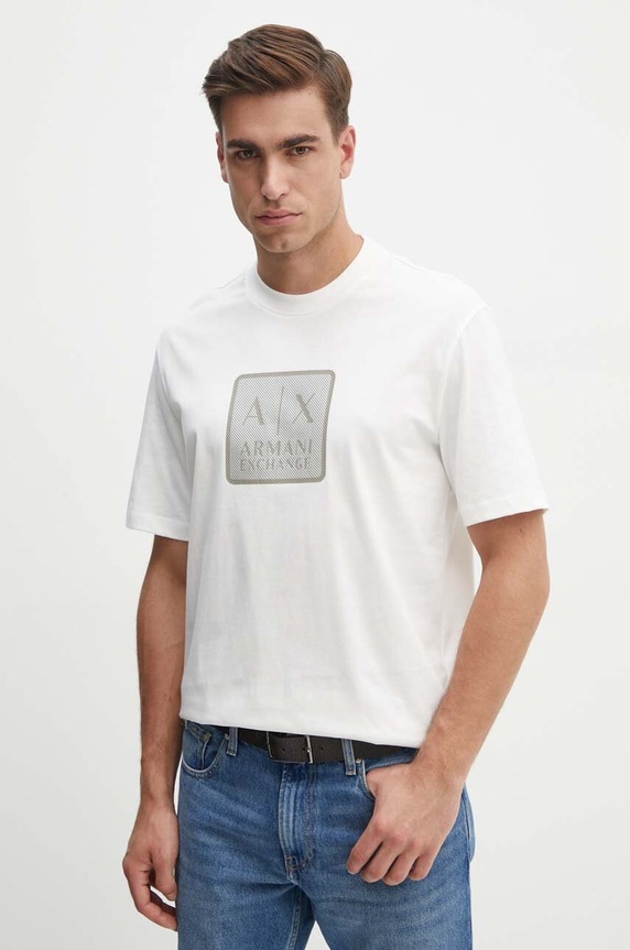 Armani Exchange t-shirt bawełniany nadruk biały 6DZTHB.ZJ9JZ