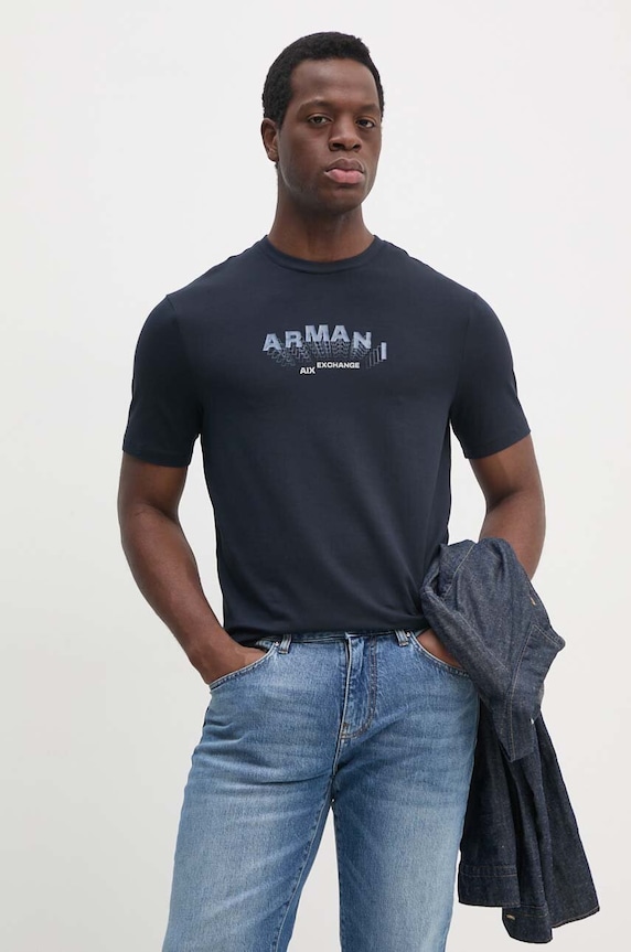 Armani Exchange t-shirt z elastanem granatowy 6DZTHV.ZJE6Z
