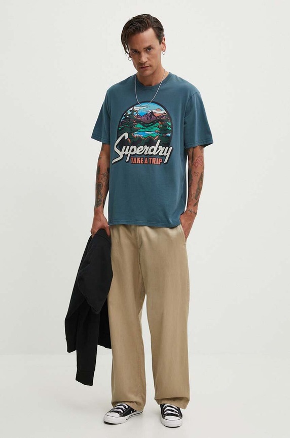 Бавовняна футболка Superdry M1012187A.1XJ бірюзовий AW24