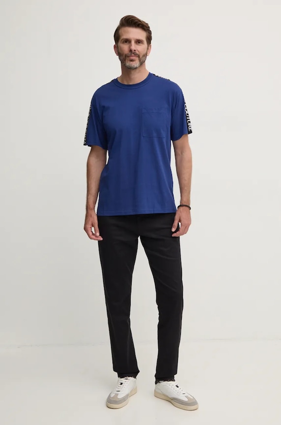 Βαμβακερό μπλουζάκι Versace Jeans Couture 77GAHC02.CJ01C μπλε AW24