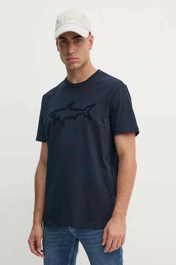 Bavlněné tričko Paul&Shark kulatý námořnická modř 14311608