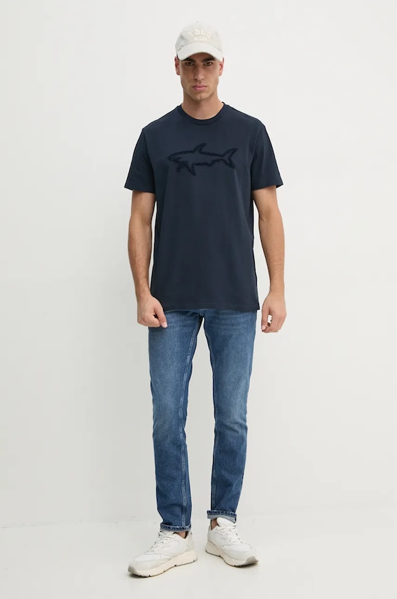 Bavlněné tričko Paul&Shark 14311608 námořnická modř AW24