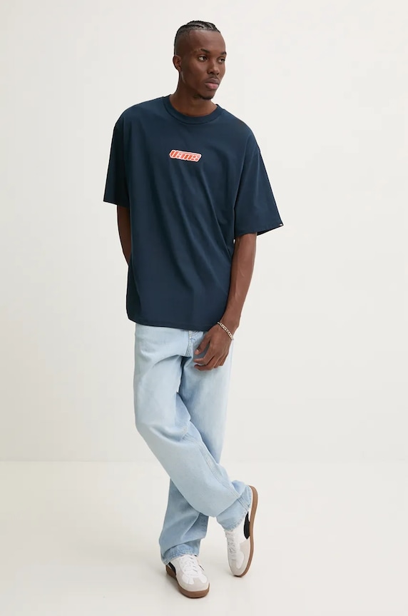 Pamučna majica Vans VN000HFZNVY1 mornarsko plava AW24