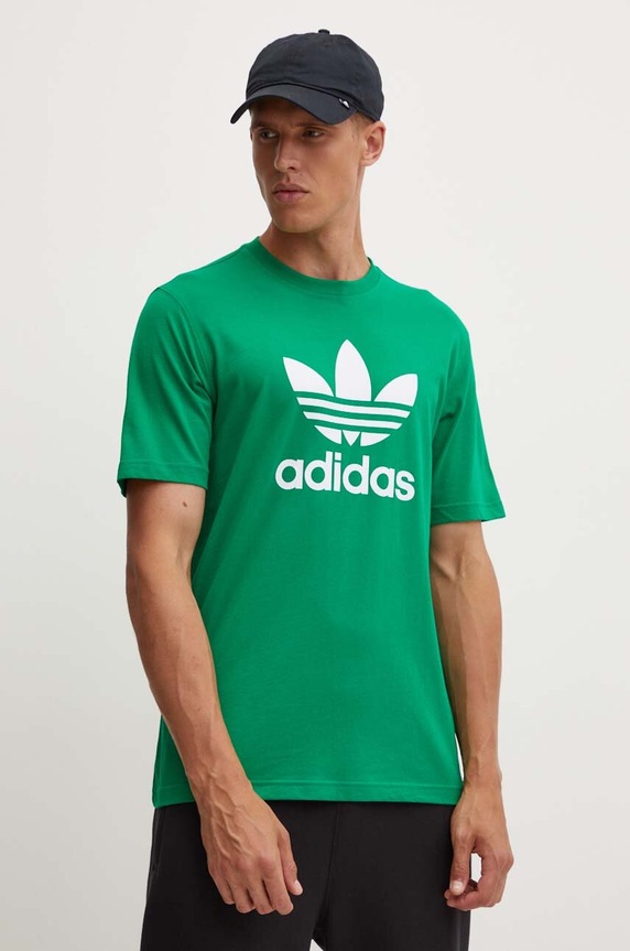 adidas Originals tricou din bumbac Trefoil print verde IR8012