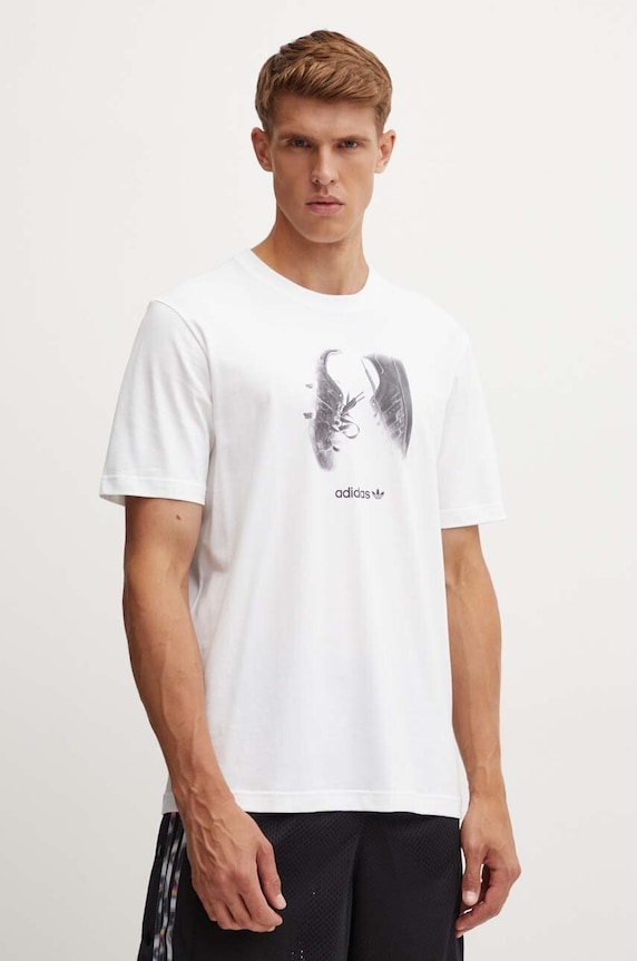 Bavlněné tričko adidas Originals potisk béžová IY3430