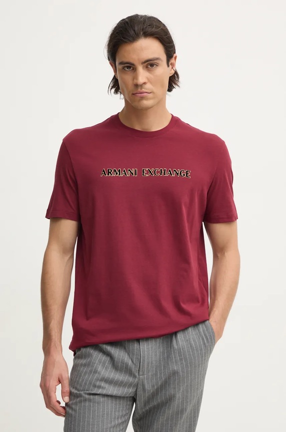 Bavlnené tričko Armani Exchange potlač burgundské XM000127.AF10356