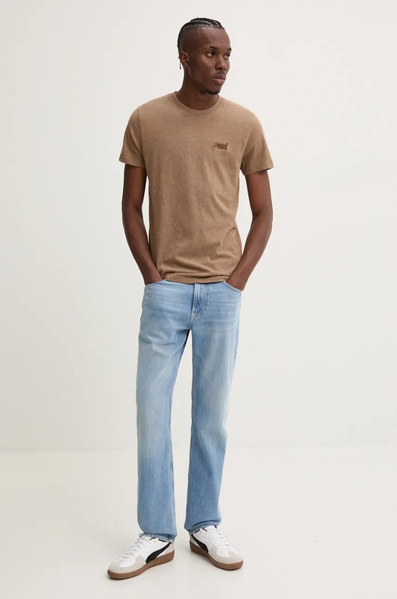 Bavlněné tričko Superdry M1011245A.1KQ hnědá AW24