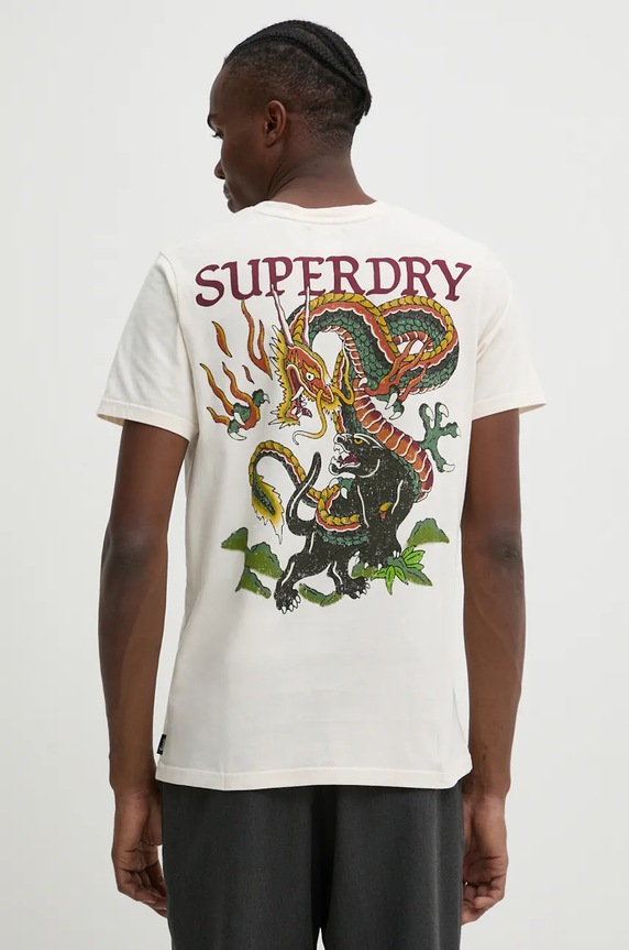 Bavlněné tričko Superdry potisk béžová M1012012A.22C