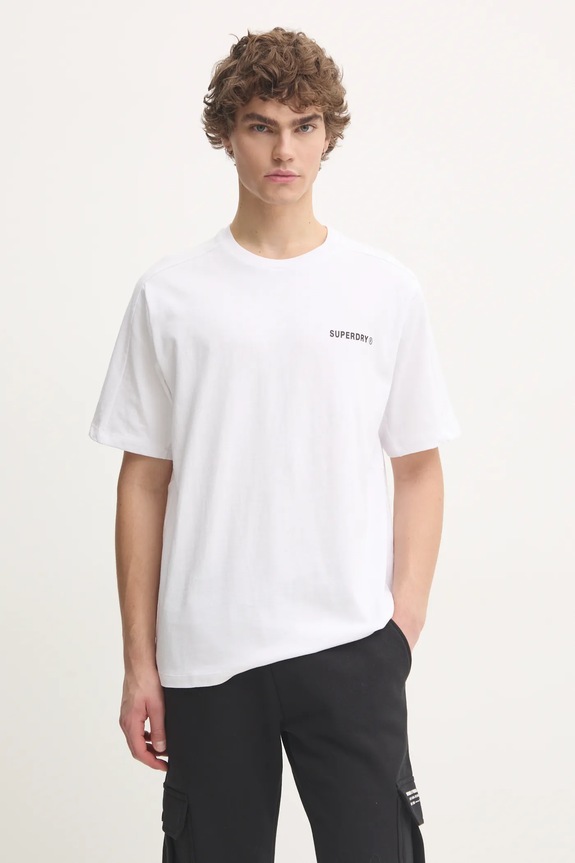 Βαμβακερό μπλουζάκι Superdry απλικέ λευκό M1012083A.T7X