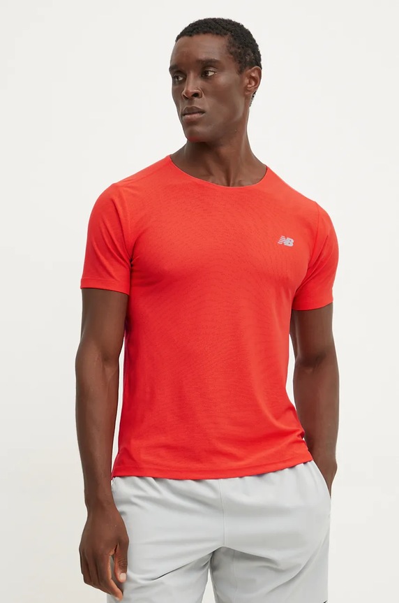 New Balance t-shirt do biegania Athletics Jacquard czerwony MT41281NEF