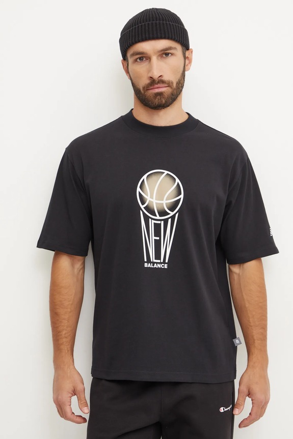 New Balance t-shirt bawełniany czarny MT44585BK