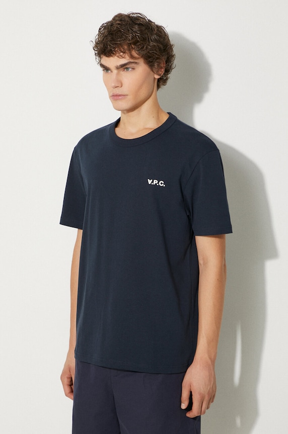 Bavlněné tričko A.P.C. t-shirt boxy petit vpc námořnická modř COHBQ.H26391