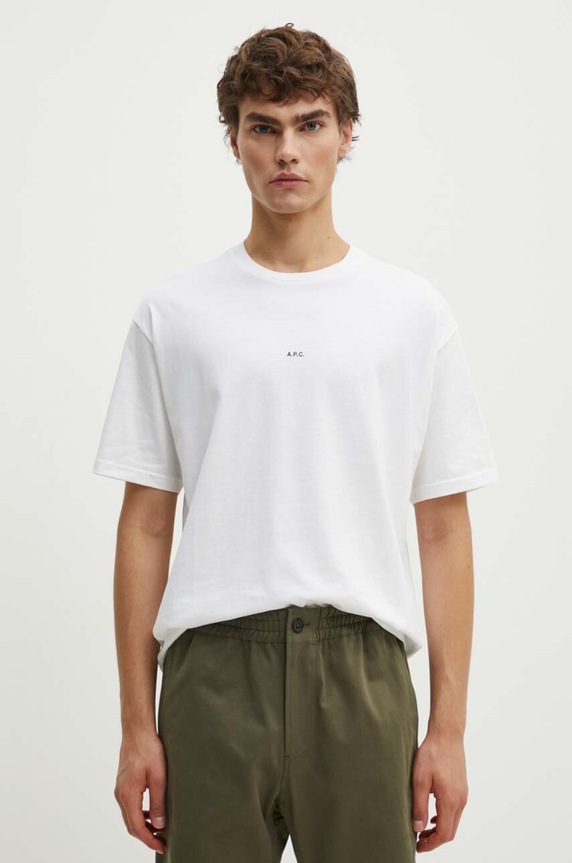 A.P.C. t-shirt bawełniany t-shirt boxy micro logo GOTS bawełna biały COHBW.H26386