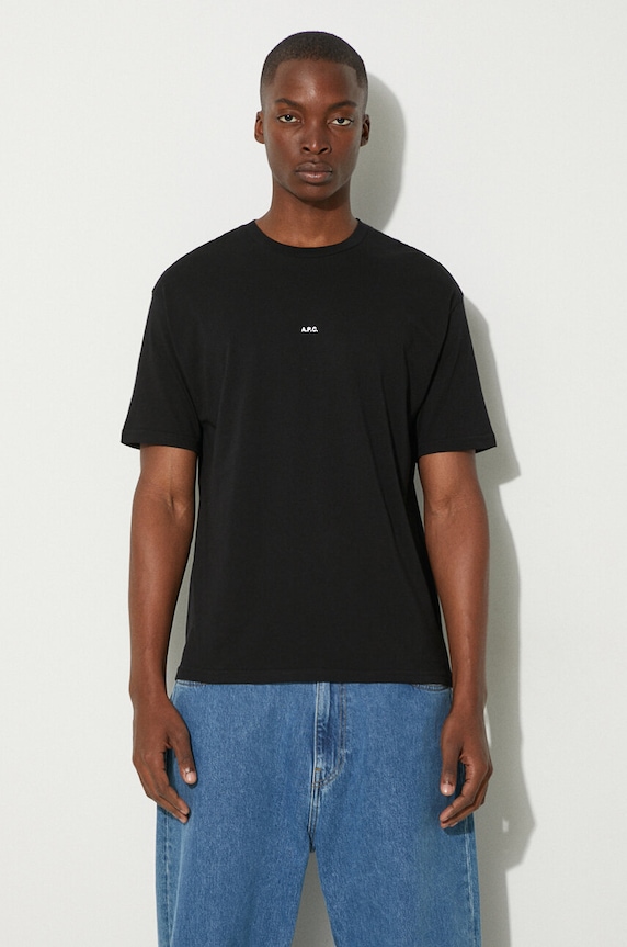 Bavlněné tričko A.P.C. t-shirt boxy micro logo GOTS relaxed černá COHBW.H26386