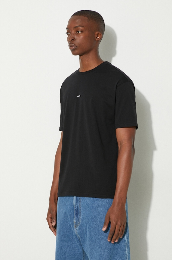 Bavlněné tričko A.P.C. t-shirt boxy micro logo GOTS černá COHBW.H26386