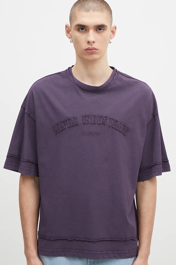 Bavlněné tričko Alpha Industries Open Edge fialová 148505