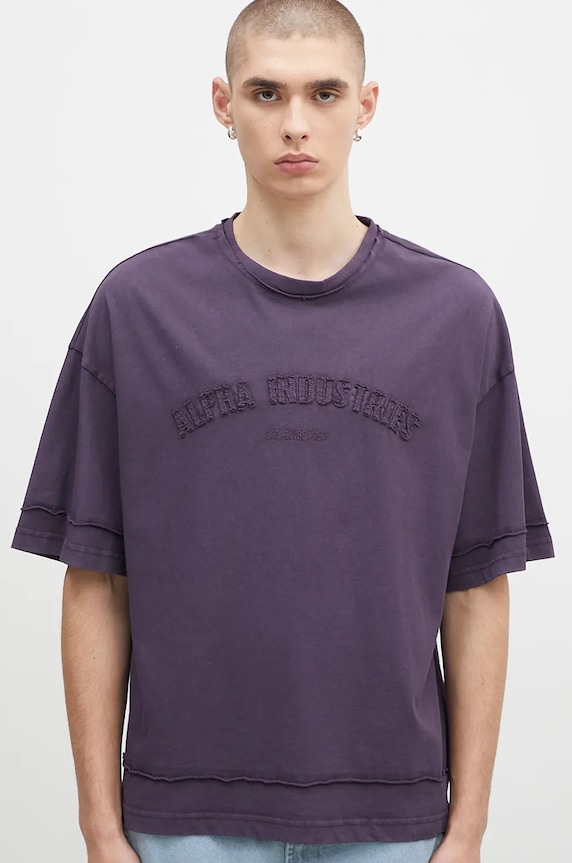 Bavlněné tričko Alpha Industries Open Edge fialová 148505