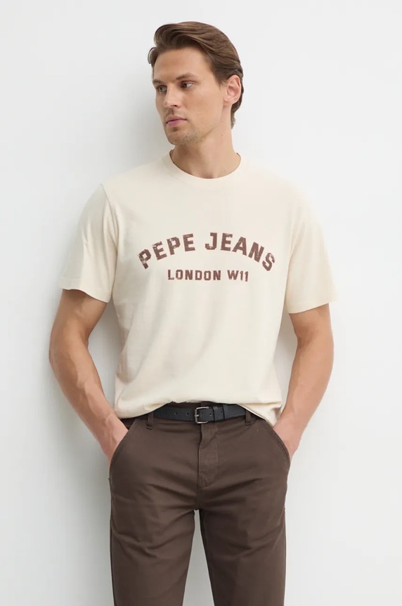 Pamučna majica Pepe Jeans ALDRIDGE Planet friendly bež PM509628