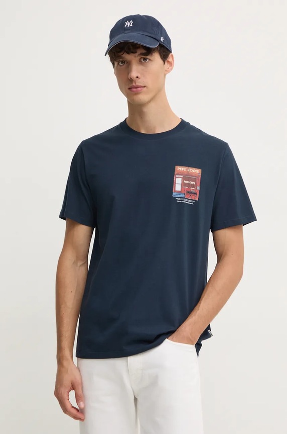Pepe Jeans tricou din bumbac AENYS print bleumarin PM509637