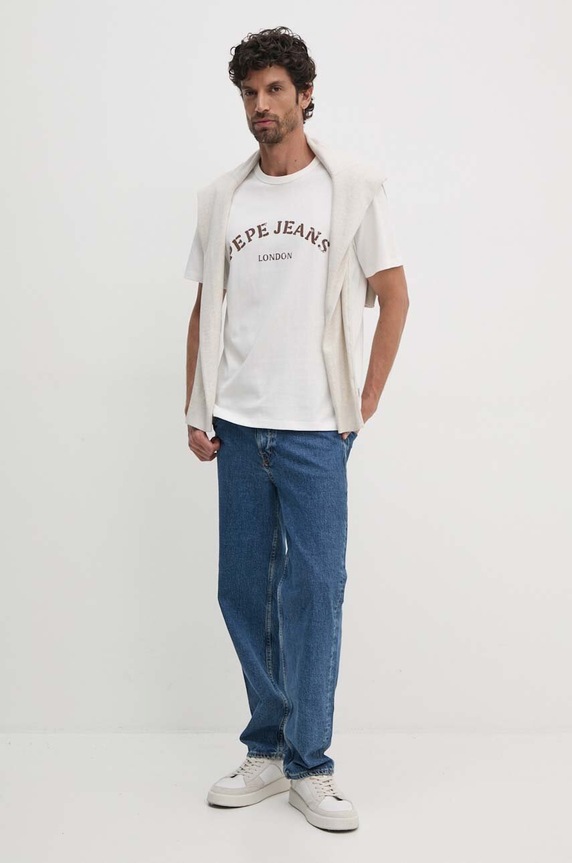 Pepe Jeans t-shirt bawełniany ANWEN B PM509711 beżowy AW24