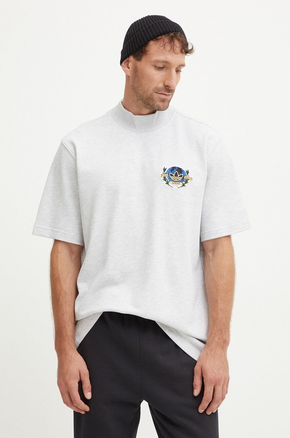 Bavlnené tričko adidas Originals nášivka sivá IZ2551