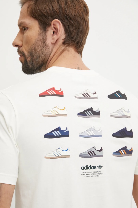 Bavlněné tričko adidas Originals potisk béžová IZ2573