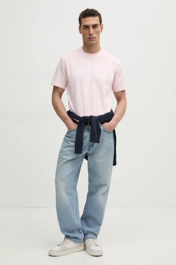 Βαμβακερό μπλουζάκι Lacoste TH2739 ροζ AW25