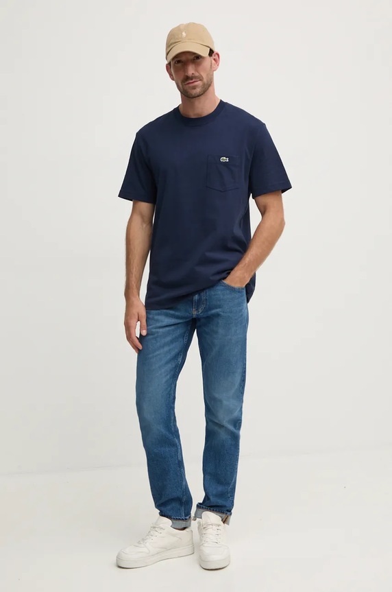 Lacoste T-shirt męski bawełniany TH2827 granatowy SS26