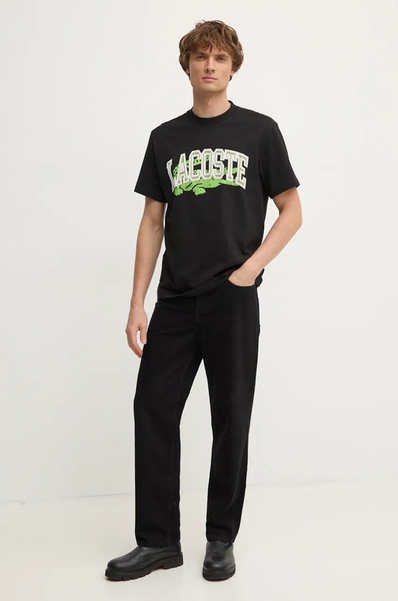 Lacoste t-shirt pamut fekete TH4149