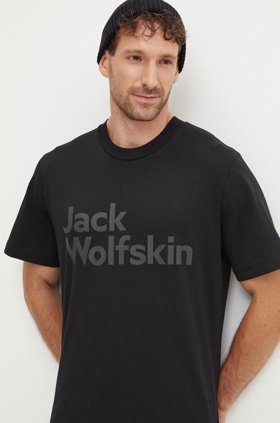 Хлопковая футболка Jack Wolfskin Brand чёрный 1809591