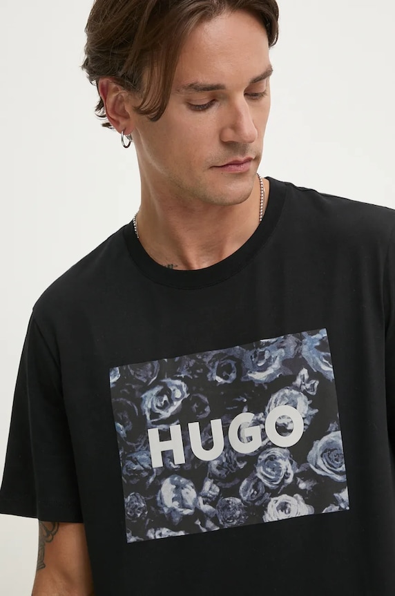 HUGO pamut póló fekete 50523999