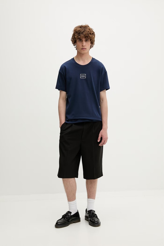 HUGO lounge tričko pánske s bavlnou Laze T-Shirt 50525236 tmavomodrá SS26