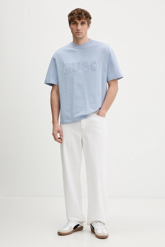 HUGO basic tričko pánske bavlnené Dinkee 50525765 modrá SS26