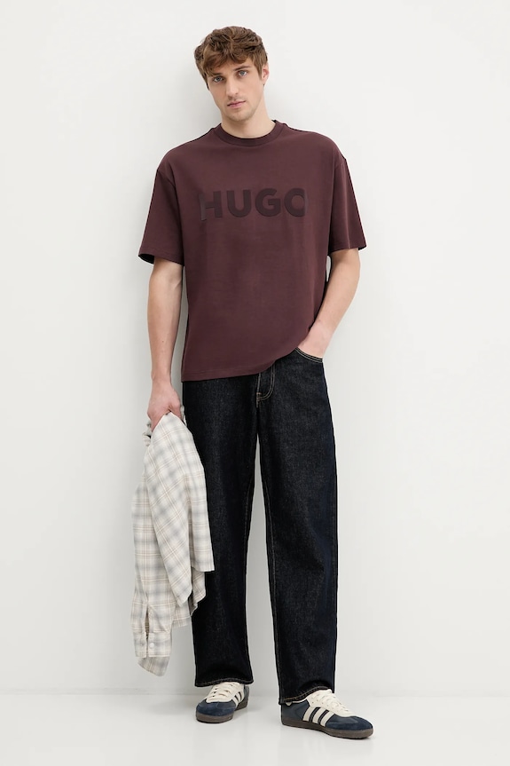 HUGO basic tričko pánske bavlnené Dinkee 50525765 hnedá SS26