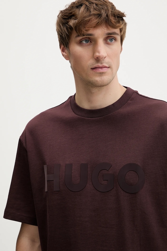 HUGO basic tričko pánske bavlnené Dinkee hnedá 50525765