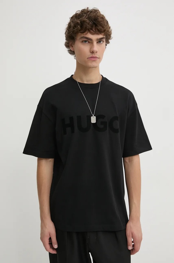 HUGO Tricou basic bărbătesc bumbac Dinkee print negru 50525765