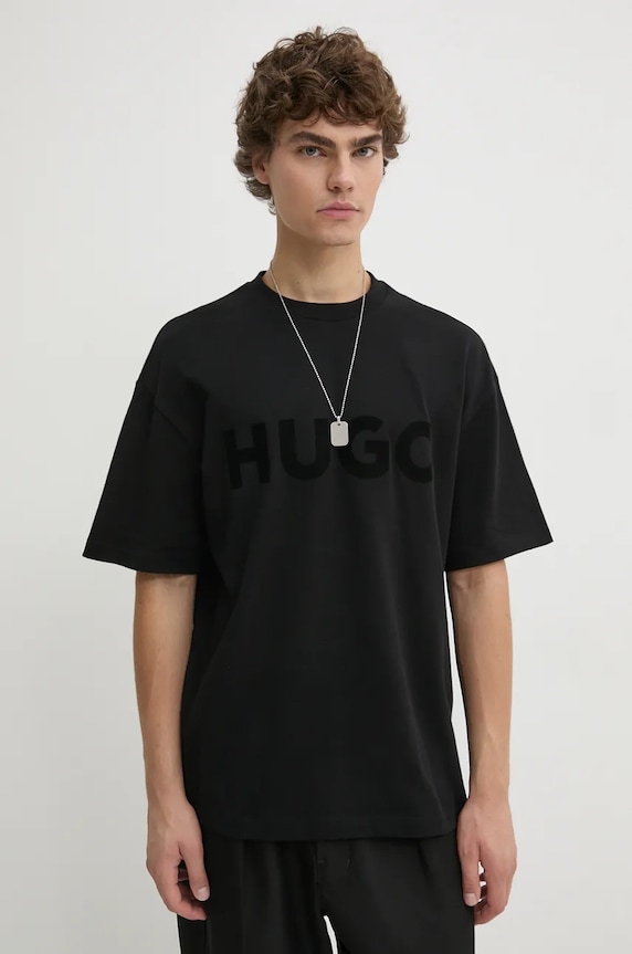 HUGO Tricou basic bărbătesc bumbac Dinkee print negru 50525765