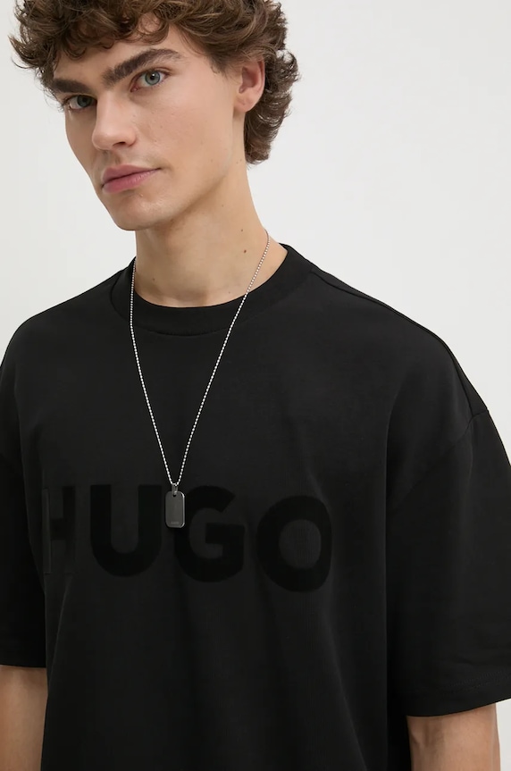 HUGO Tricou basic bărbătesc bumbac Dinkee negru 50525765