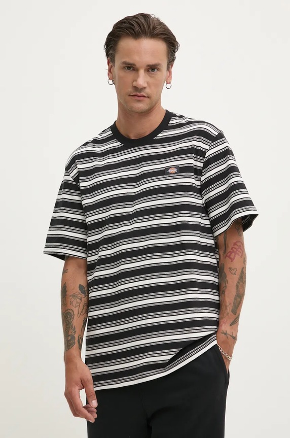 Bavlněné tričko Dickies STEVENSVILLE kulatý černá DK0A8642