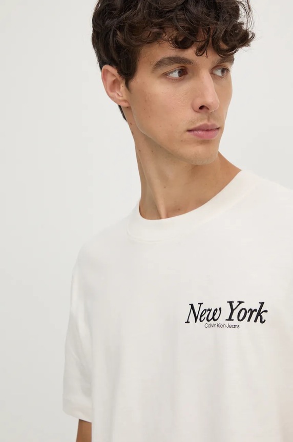 Bavlněné tričko Calvin Klein Jeans béžová J30J326862