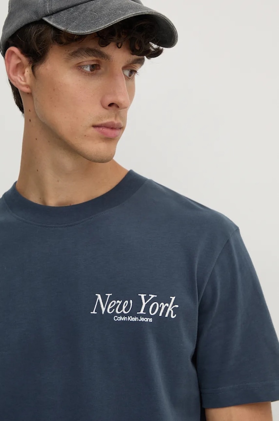 Calvin Klein Jeans tricou din bumbac turcoaz J30J326862