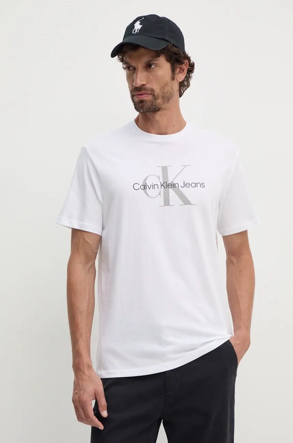Bavlnené tričko Calvin Klein Jeans potlač biela 00040EM286