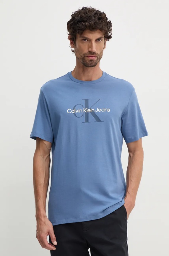 Calvin Klein Jeans t-shirt in cotone sovrastampa blu 00040EM286