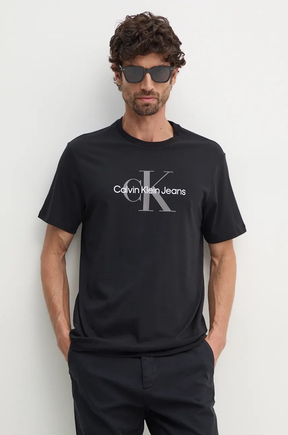 Bavlněné tričko Calvin Klein Jeans potisk černá 00040EM286