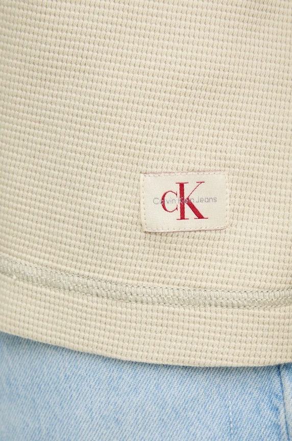 Bavlnené tričko s dlhým rukávom Calvin Klein Jeans J30J326450 béžová
