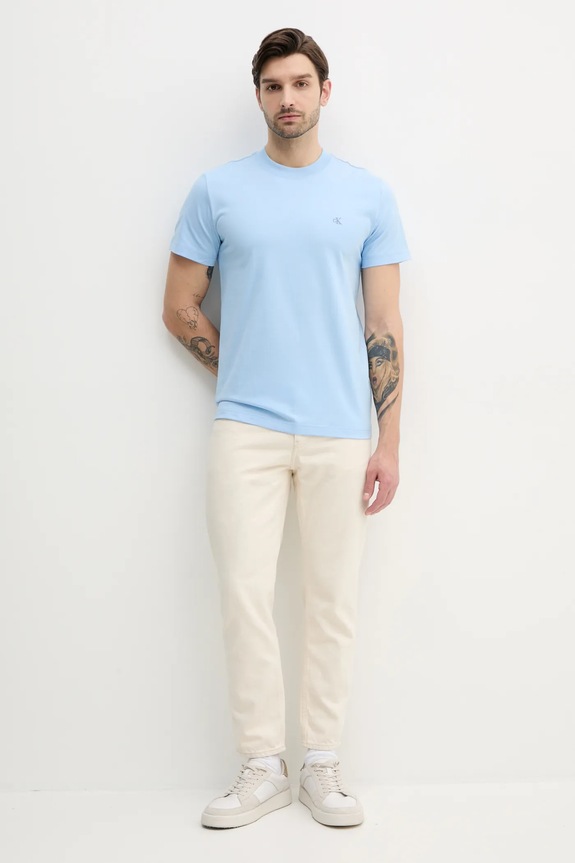 Bavlněné tričko Calvin Klein Jeans J30J326683 modrá SS25