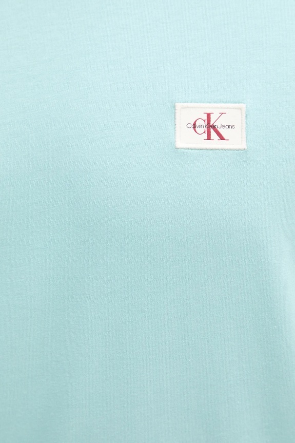 Bombažna kratka majica Calvin Klein Jeans J30J326857 turkizna